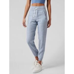 Athleta Cabo Linen‎ High Waisted Jogger Pants Blue Chambray Size 2